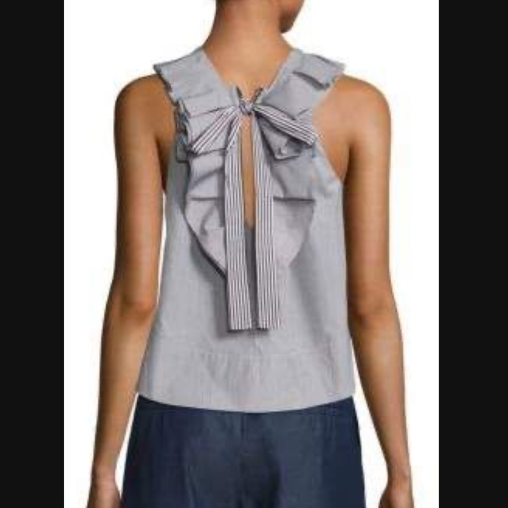 Tibi Striped Ruffle Back Tie Top